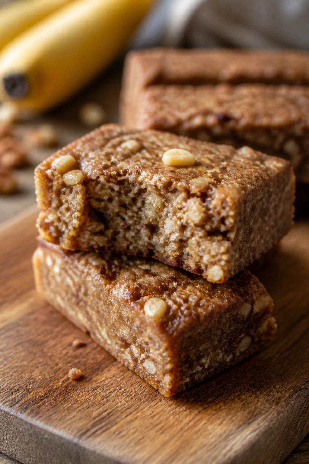Banana bread-style protein bar close-up with crumb texture