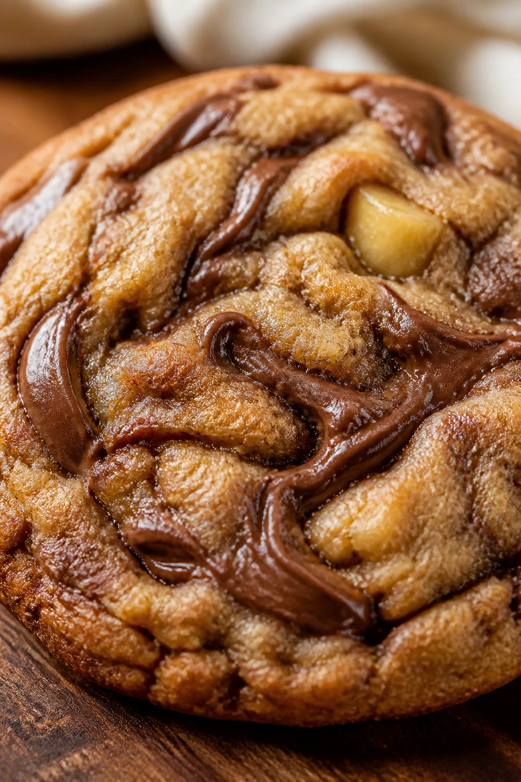 Soft banana Nutella cookie close-up on wooden table