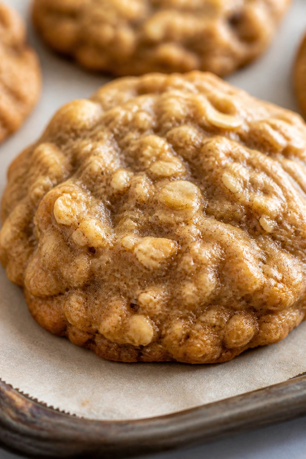 Close-up of a banana oat cookie with oats visible