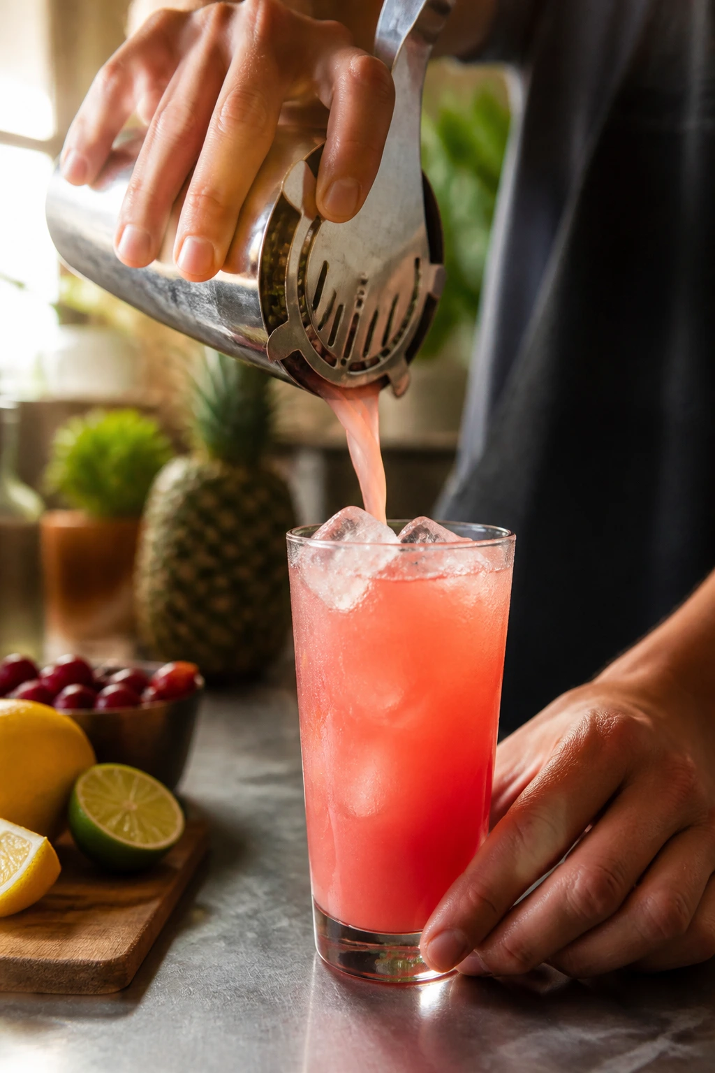 Close-up of a Bay Breeze being poured in a cozy kitchen to show flavor and pour pace