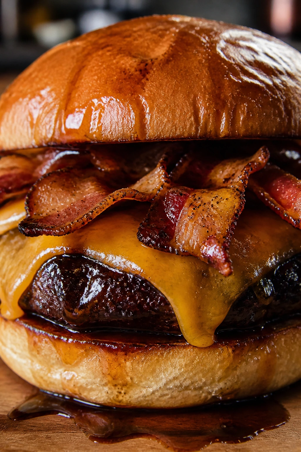 Portobello burger with bacon and cheddar