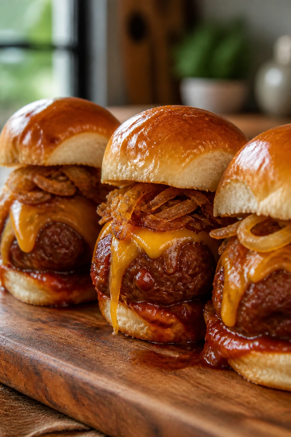 BBQ cheddar onion meatball sliders