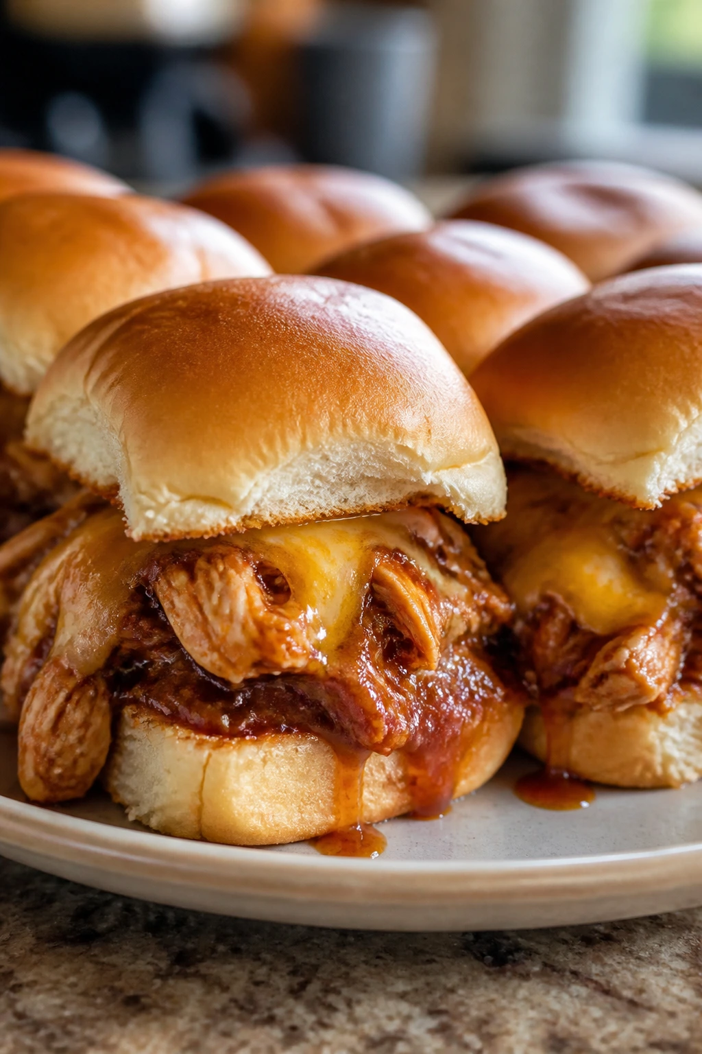 BBQ chicken sliders on a plate