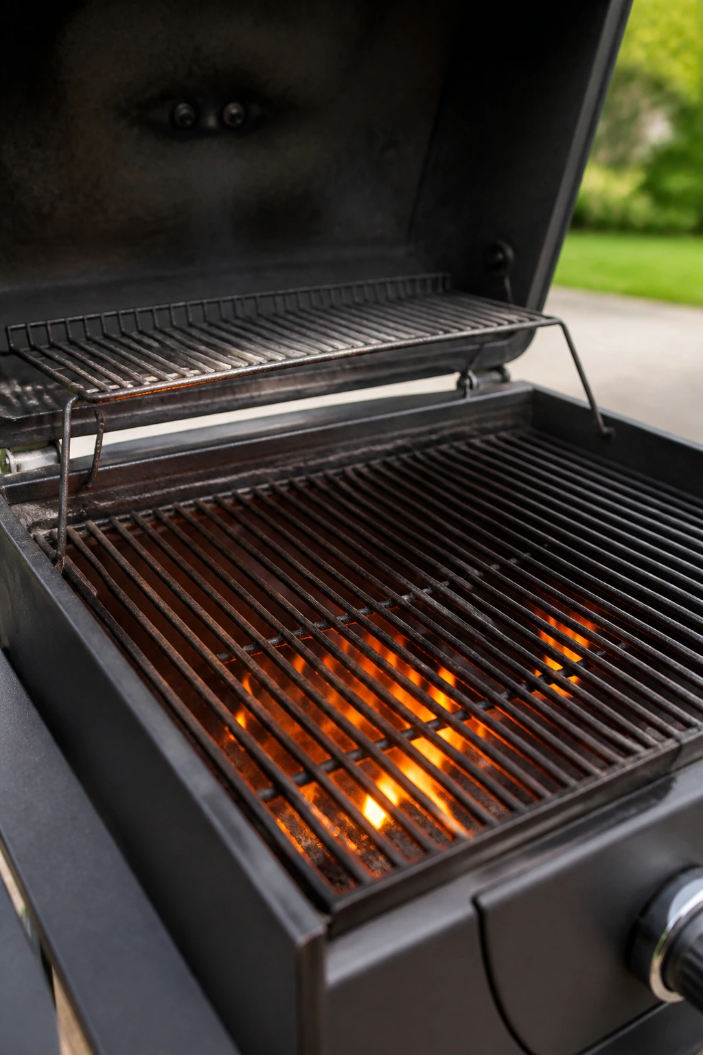 Close-up of a grill as essential BBQ equipment