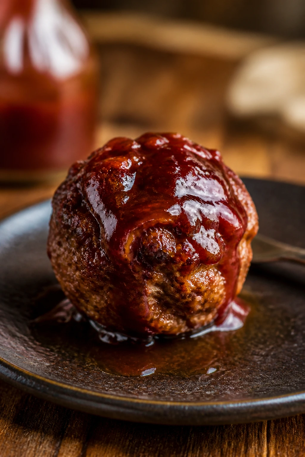 BBQ onion meatball with barbecue glaze on plate