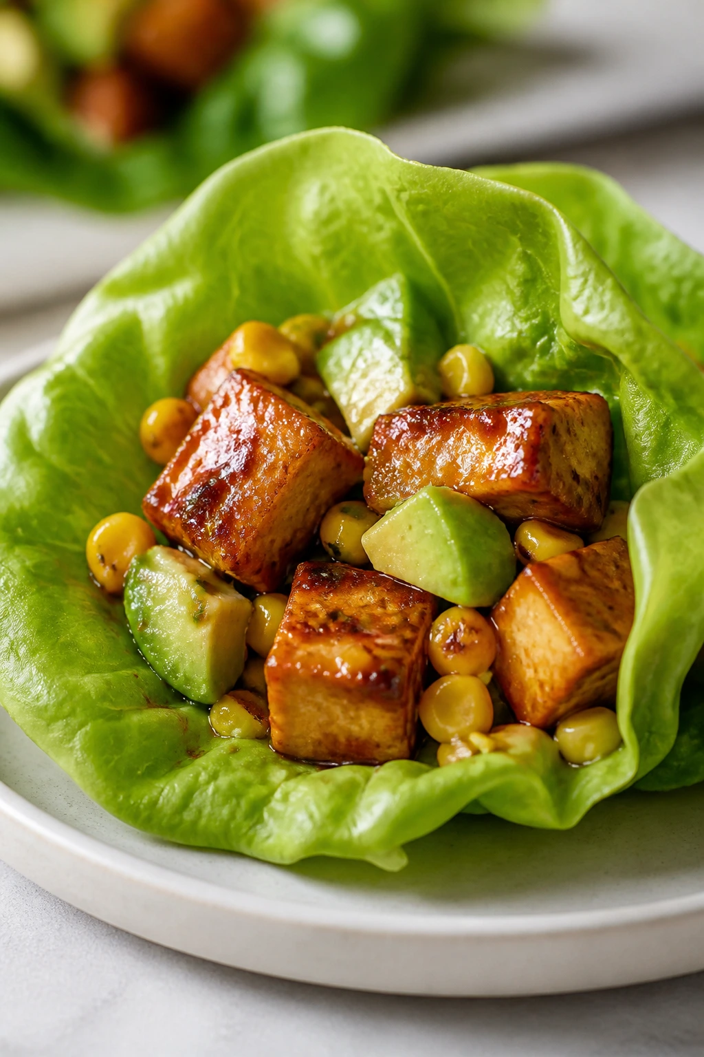 Lettuce leaf with BBQ tofu filling