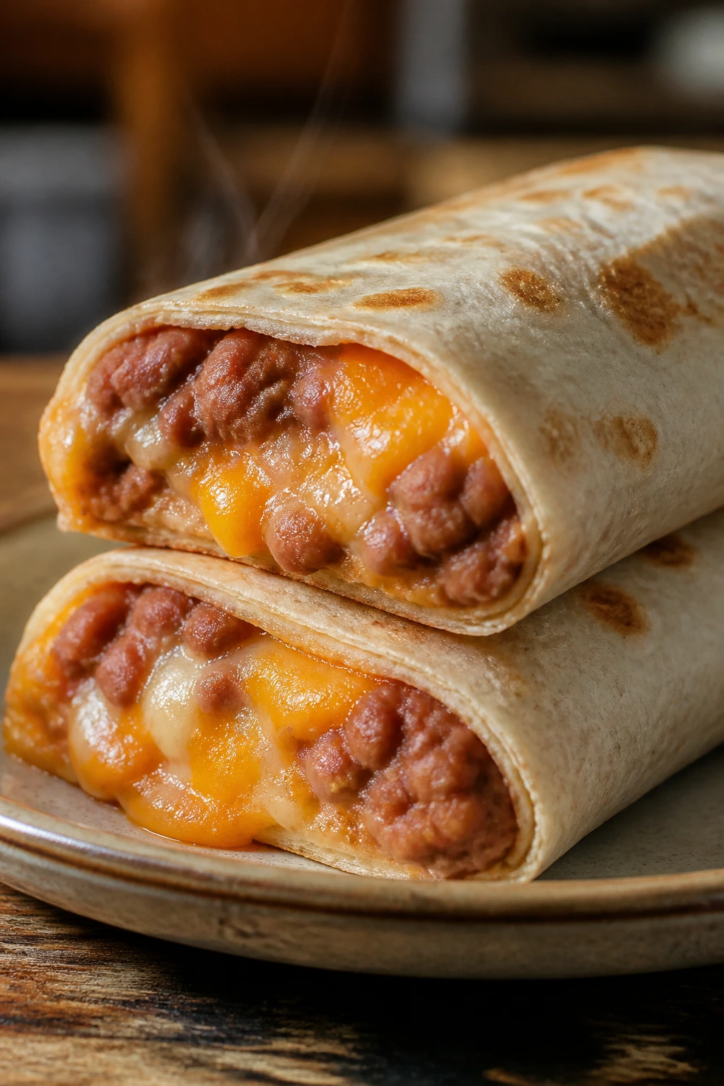Bean and cheese burritos on a plate