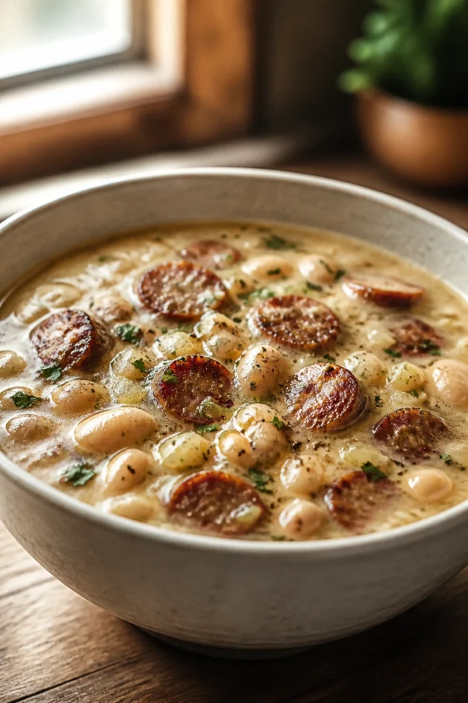 Creamy Bean Soup with Sausage for Cold Winter Nights