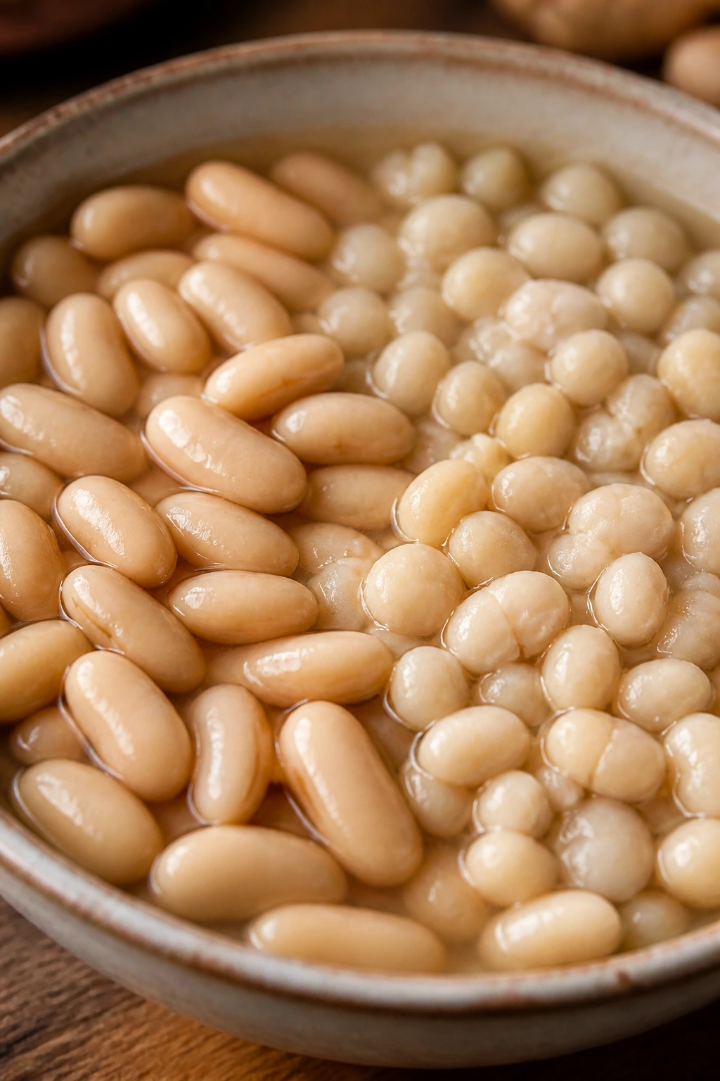 Cannellini and Great Northern beans in broth