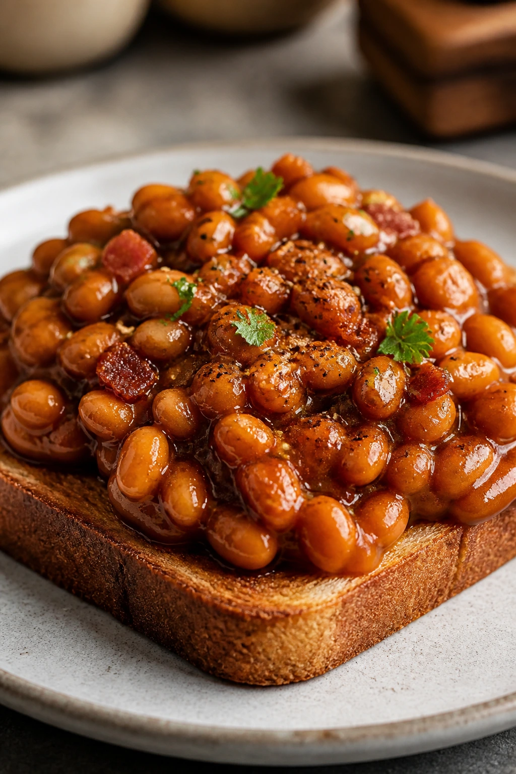 Toast topped with baked beans