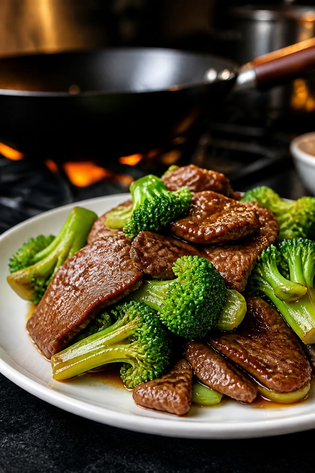 Beef and broccoli stir-fry with glossy sauce and bright broccoli