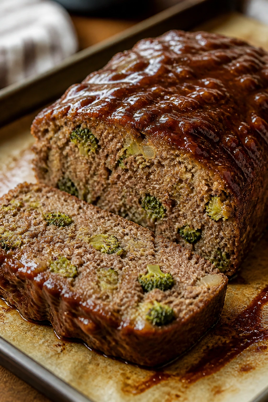 Meatloaf with broccoli and glossy glaze