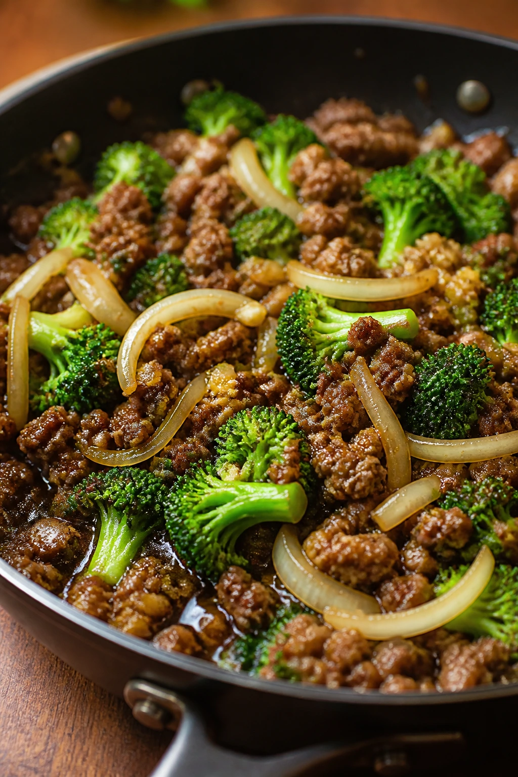 Beef and broccoli pan with aromatics and sauce
