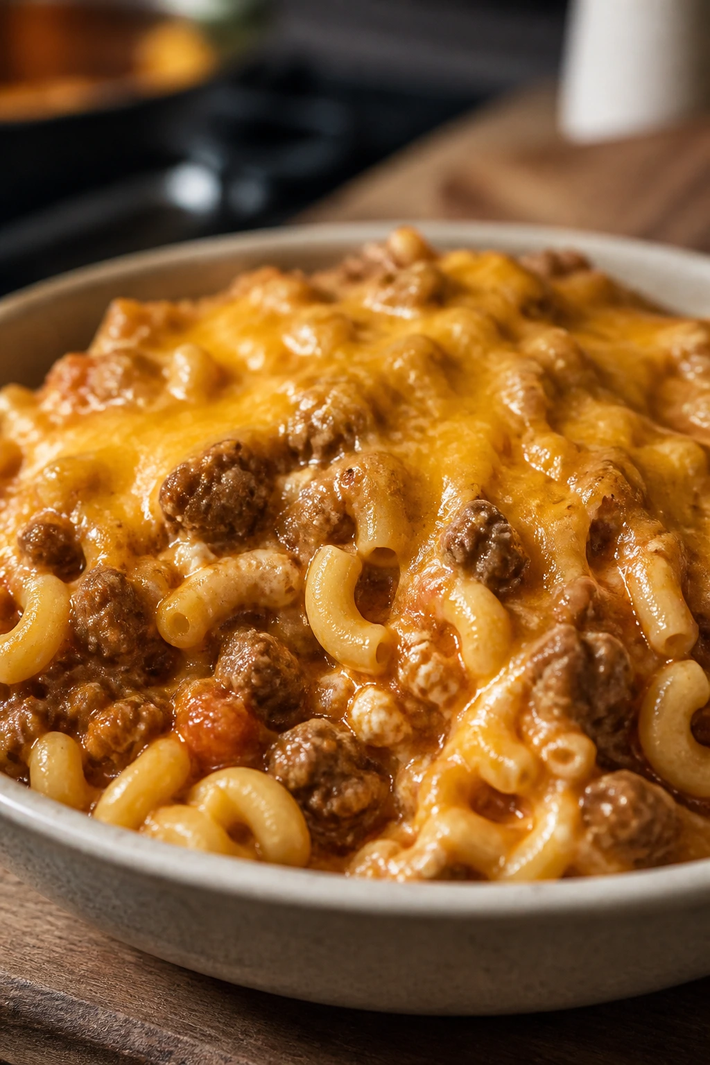 Creamy beef cottage cheese casserole with elbow macaroni