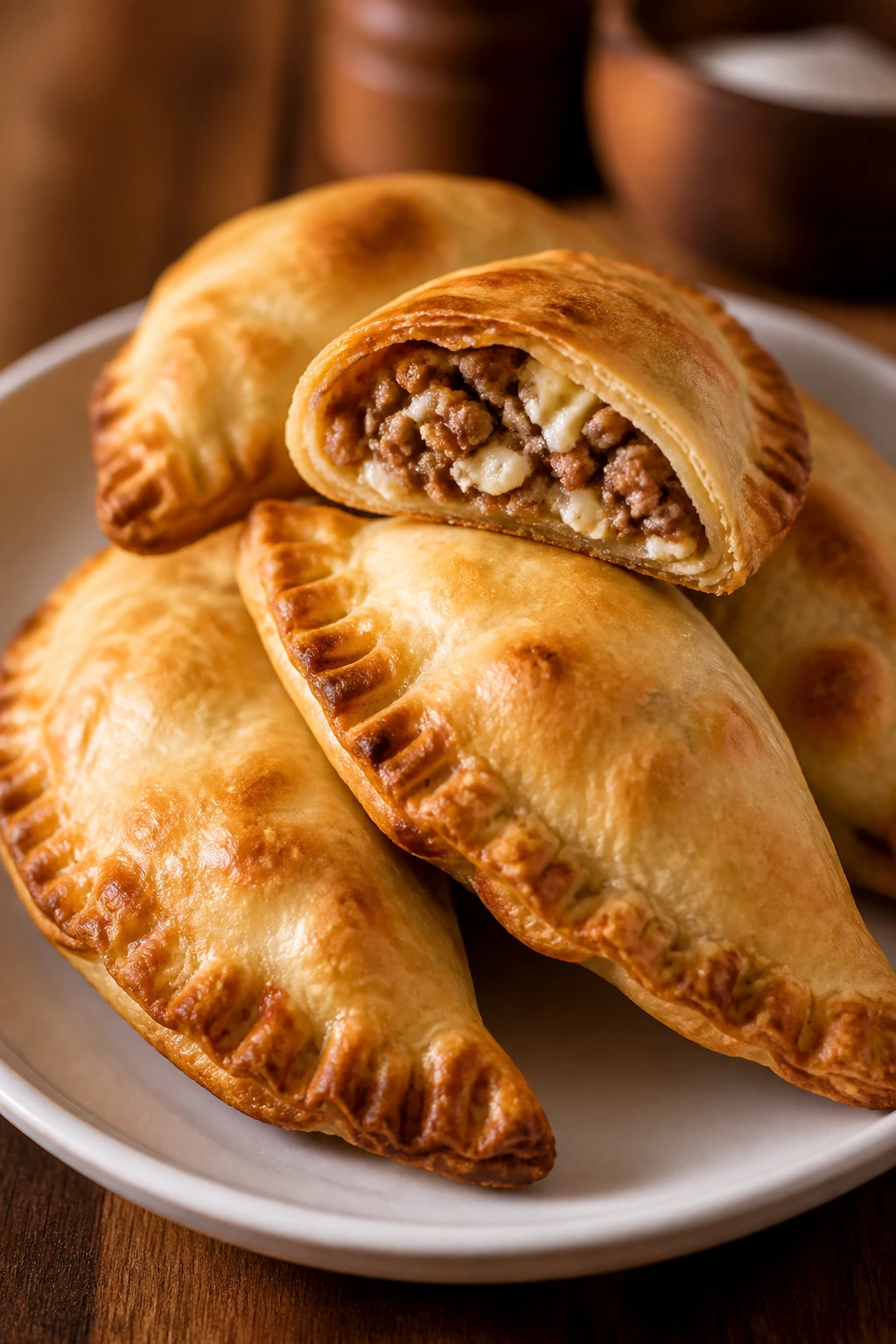 Beef and cottage cheese empanadas on plate