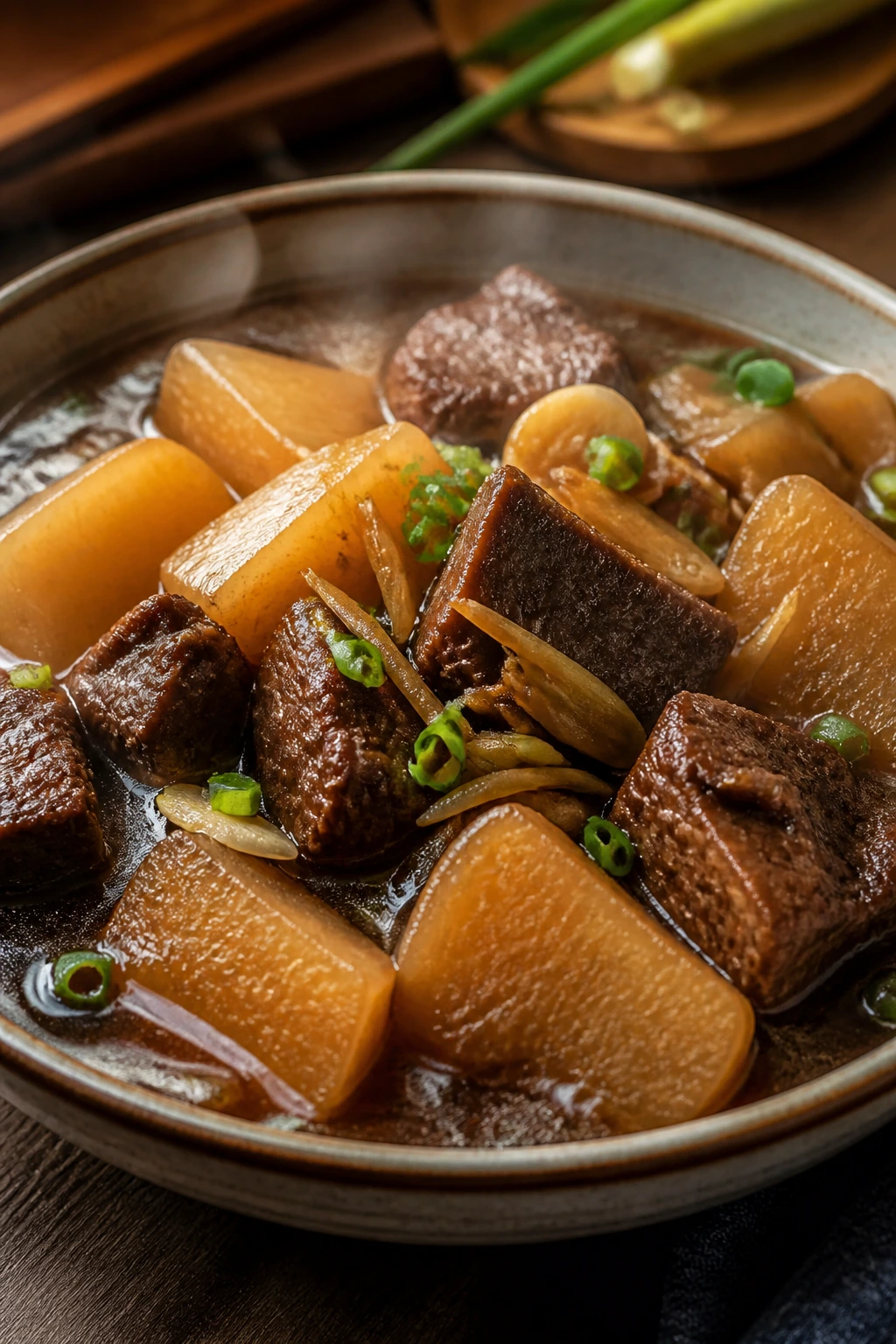 Beef and daikon braise in dark soy sauce