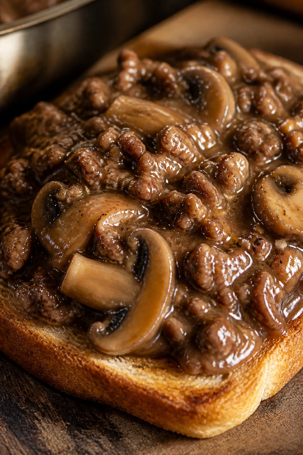 Toast with beef and mushroom gravy