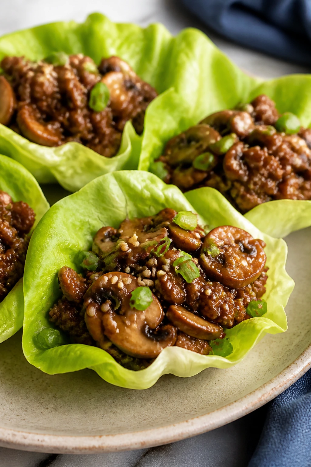 Lettuce wrap filled with beef and mushroom