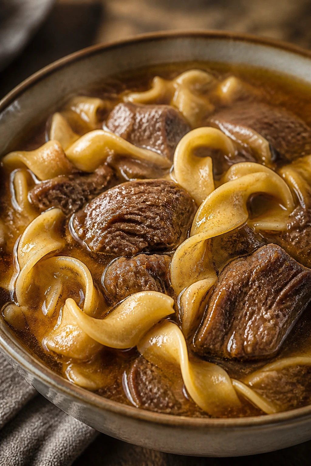 Beef and noodles in a hot broth
