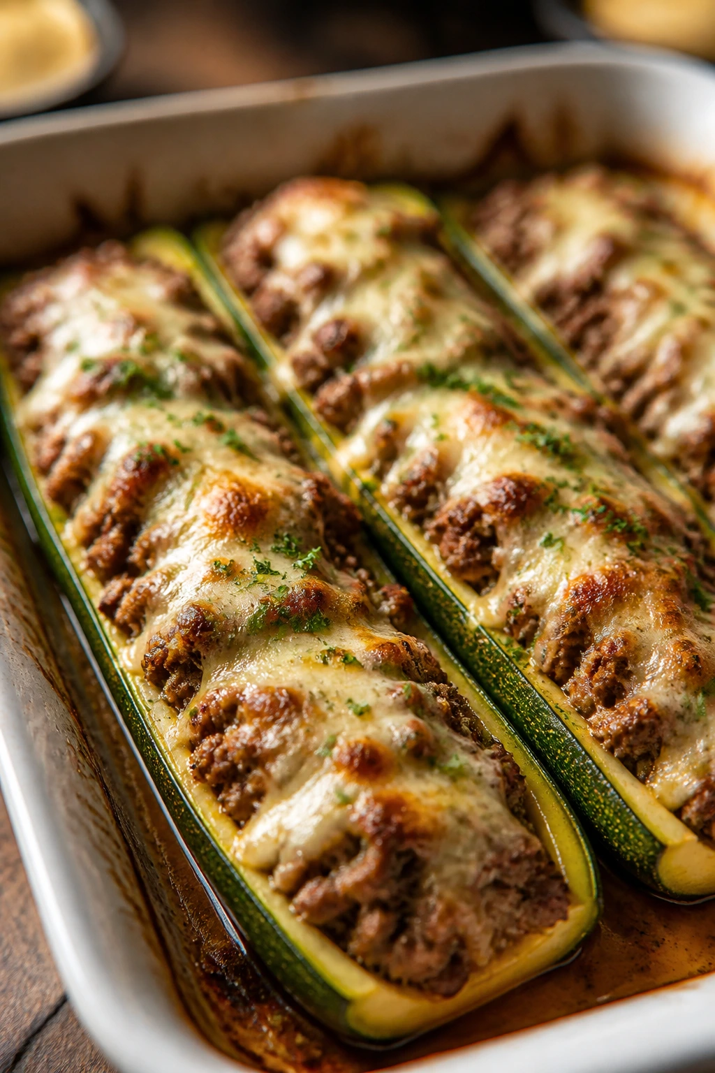 Zucchini boats stuffed with beef and cheese