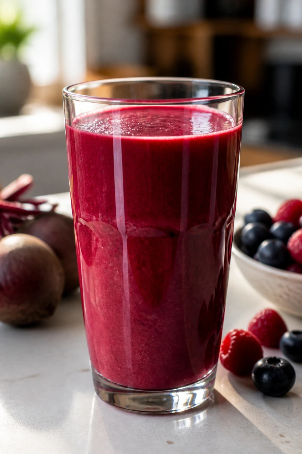 Berry beet blast smoothie in glass