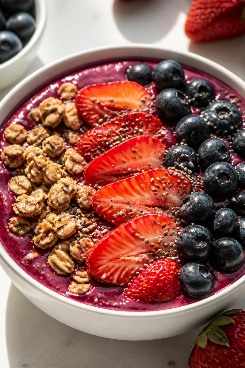 Vibrant smoothie bowl topped with granola and berries