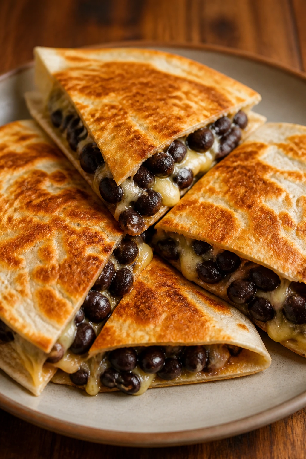 Quesadillas with black beans and cheese on a plate