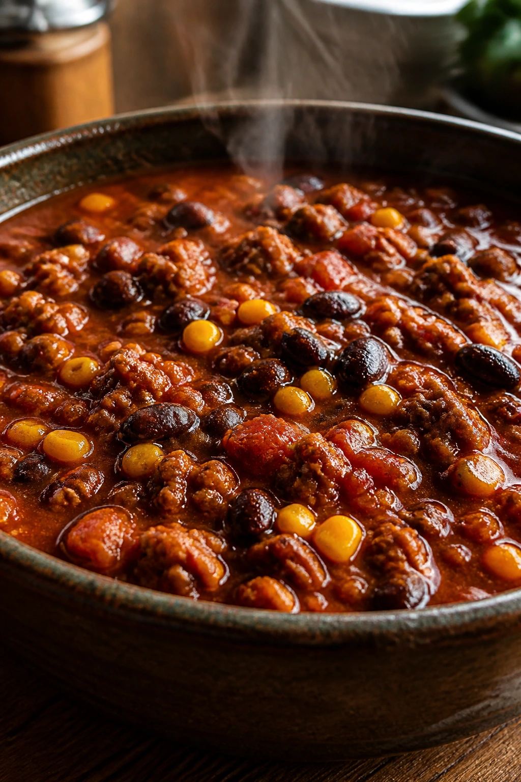 Black bean turkey chili in a rustic bowl