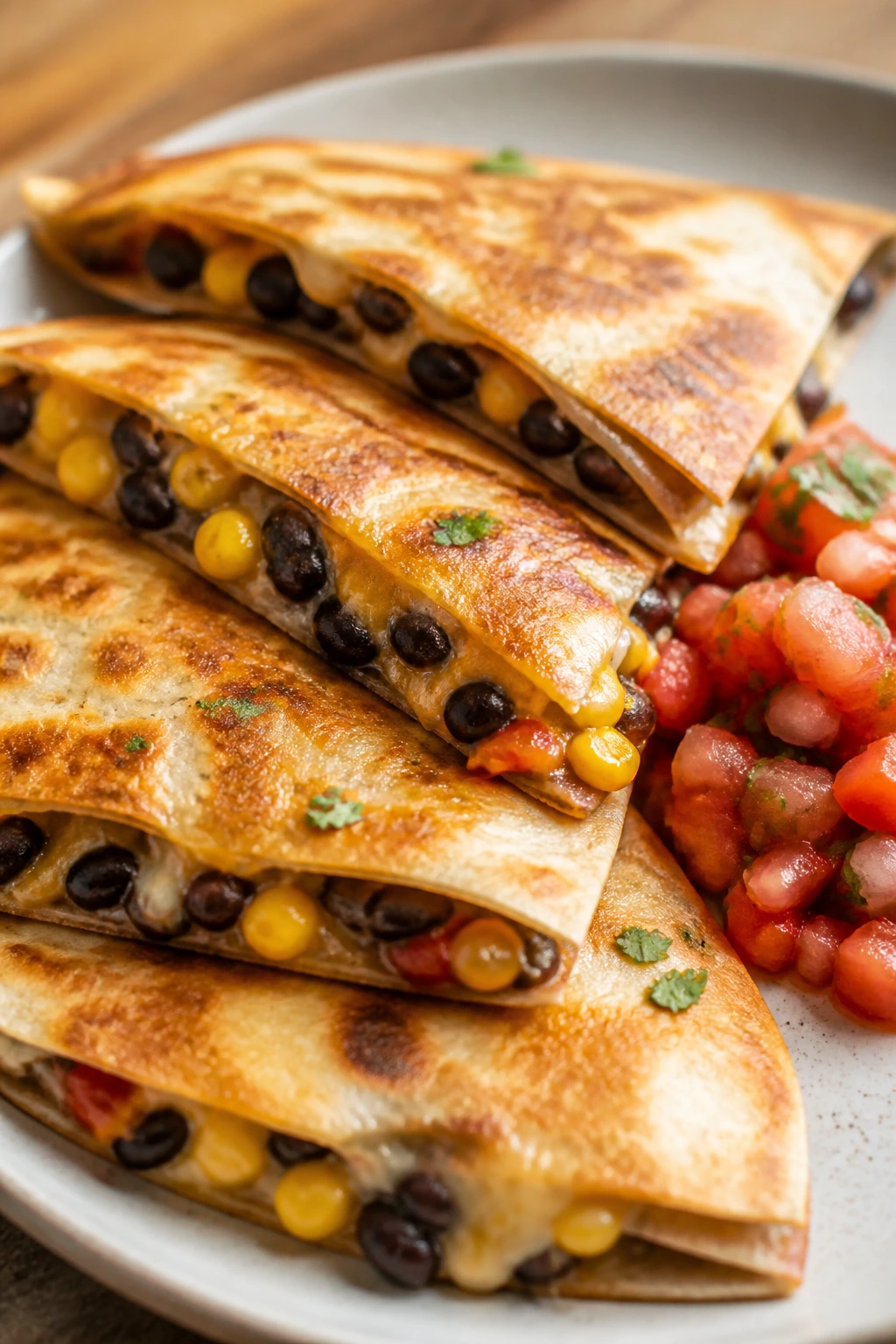Quesadillas with black beans and corn on a plate