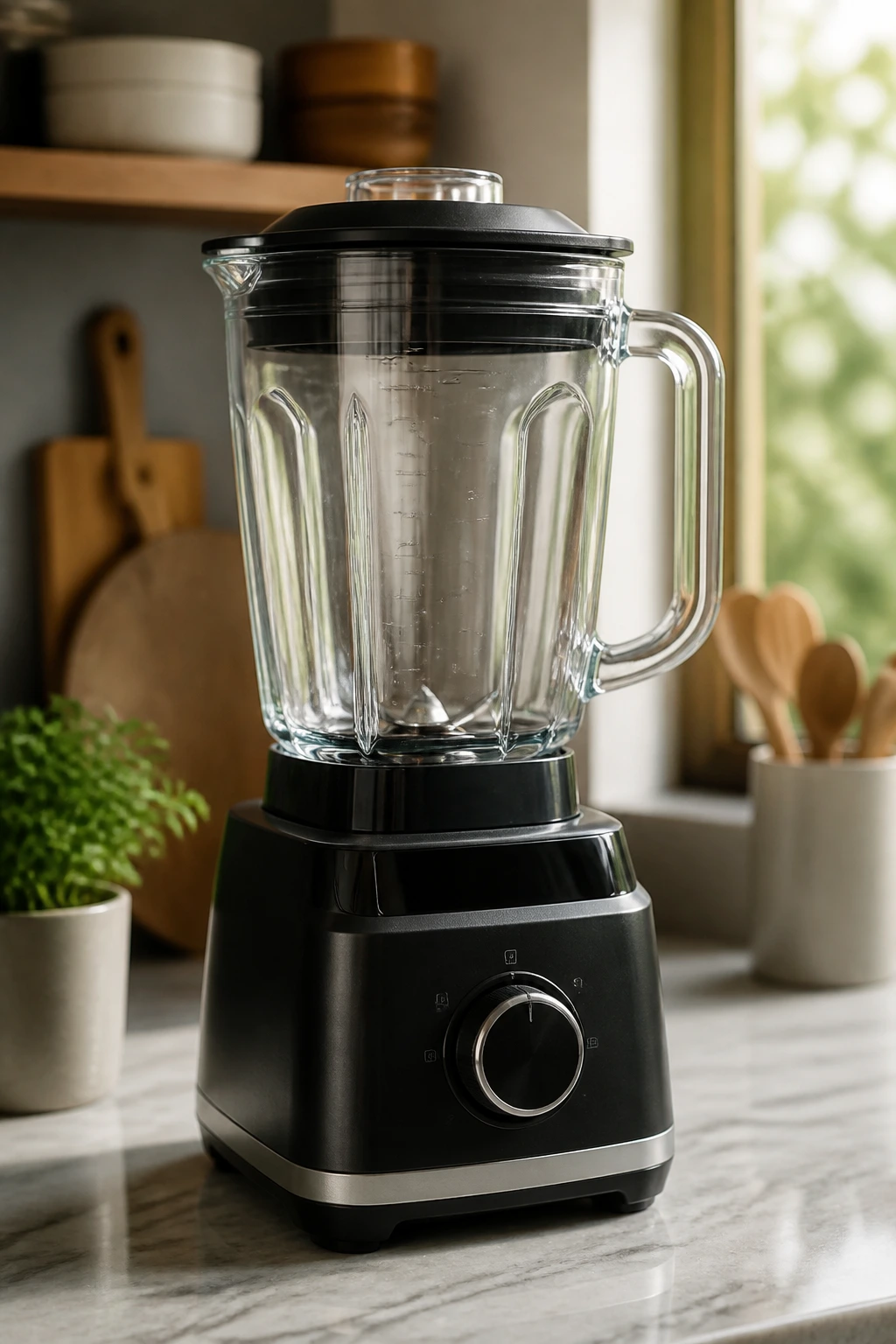 Blender on kitchen counter as essential kitchen equipment