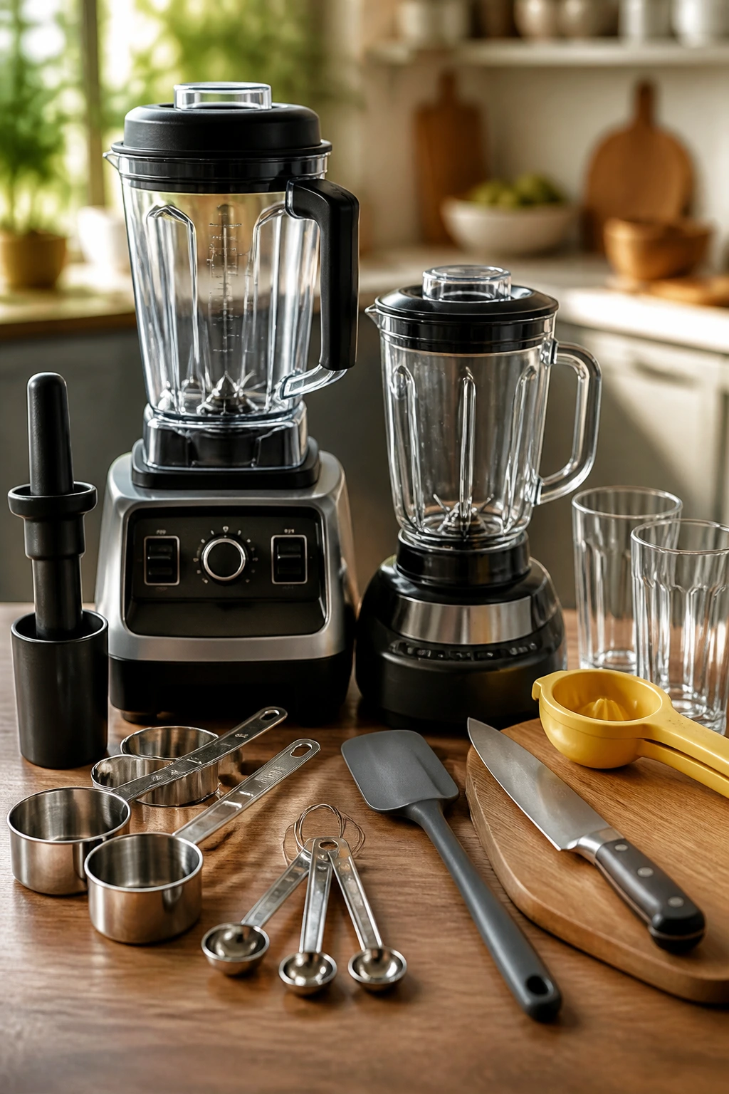 Close-up of blender tools on a kitchen counter