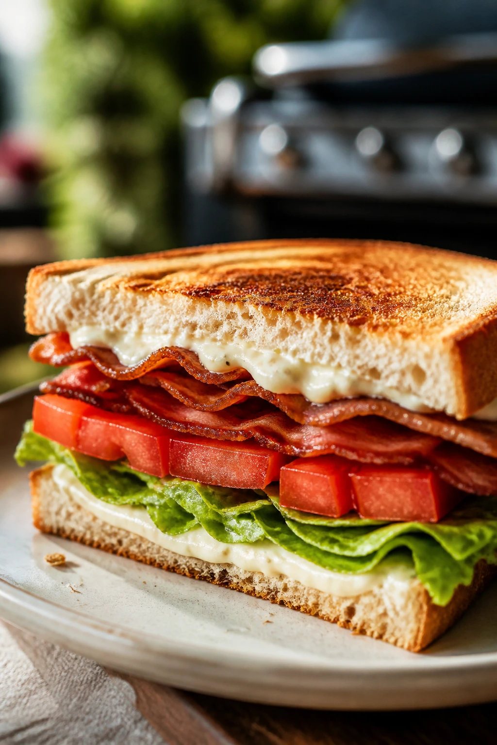 Close-up of BLT with Garlic Mayo sandwich on grilled bread
