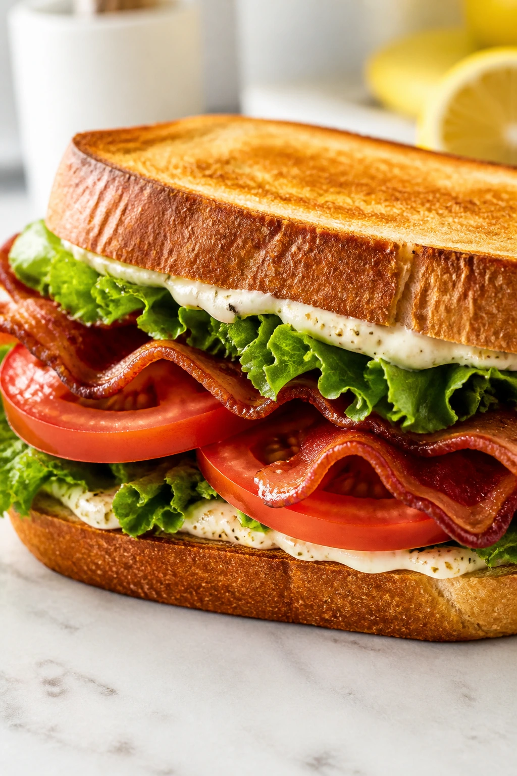 Close-up of BLT with Lemon Pepper Mayo