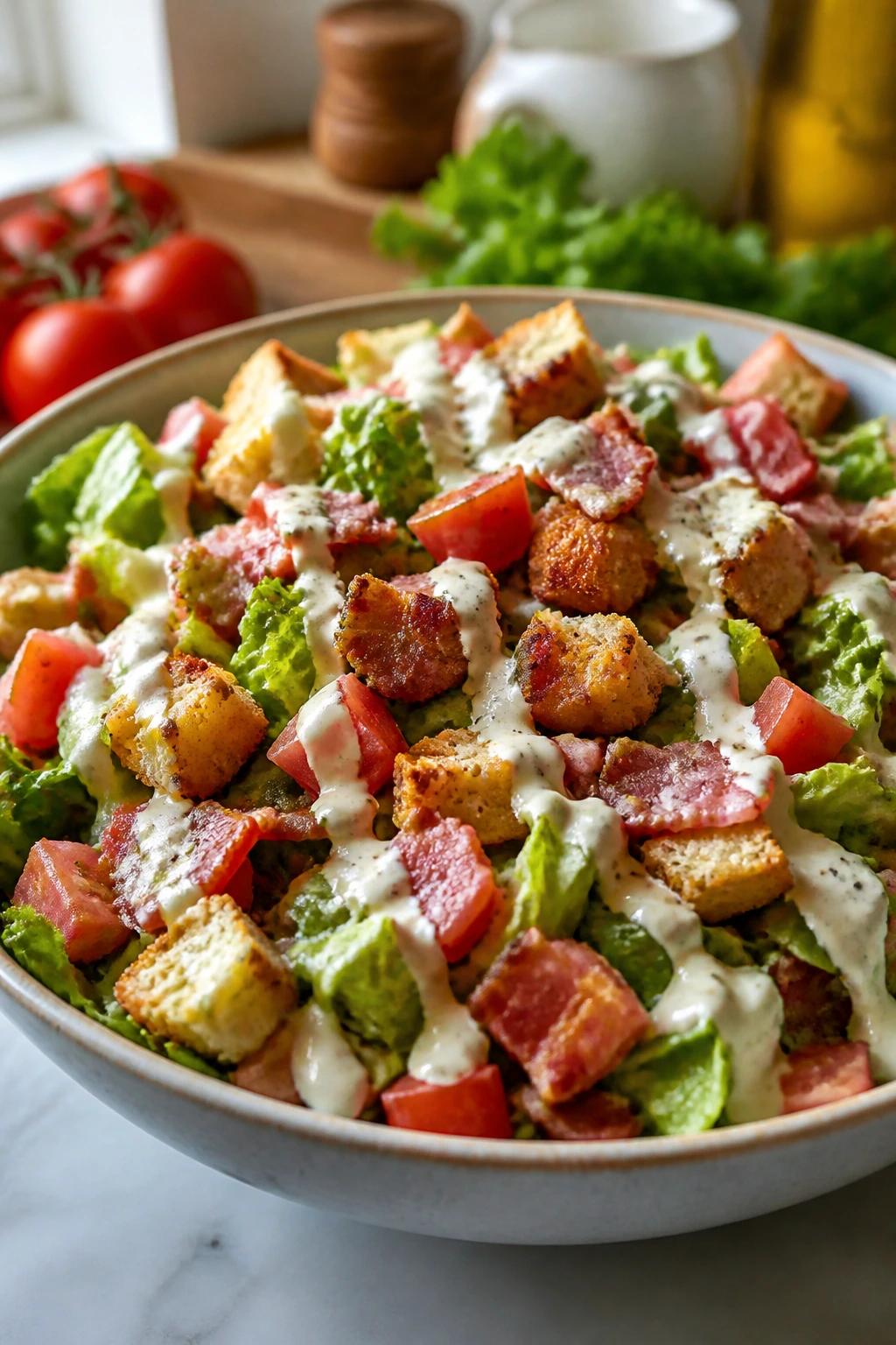 BLT salad bowls with lettuce, tomato and bacon