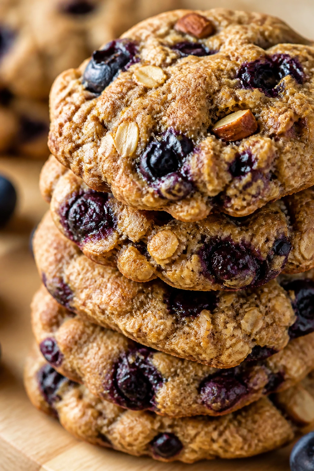 Blueberry almond breakfast cookies on a wooden board