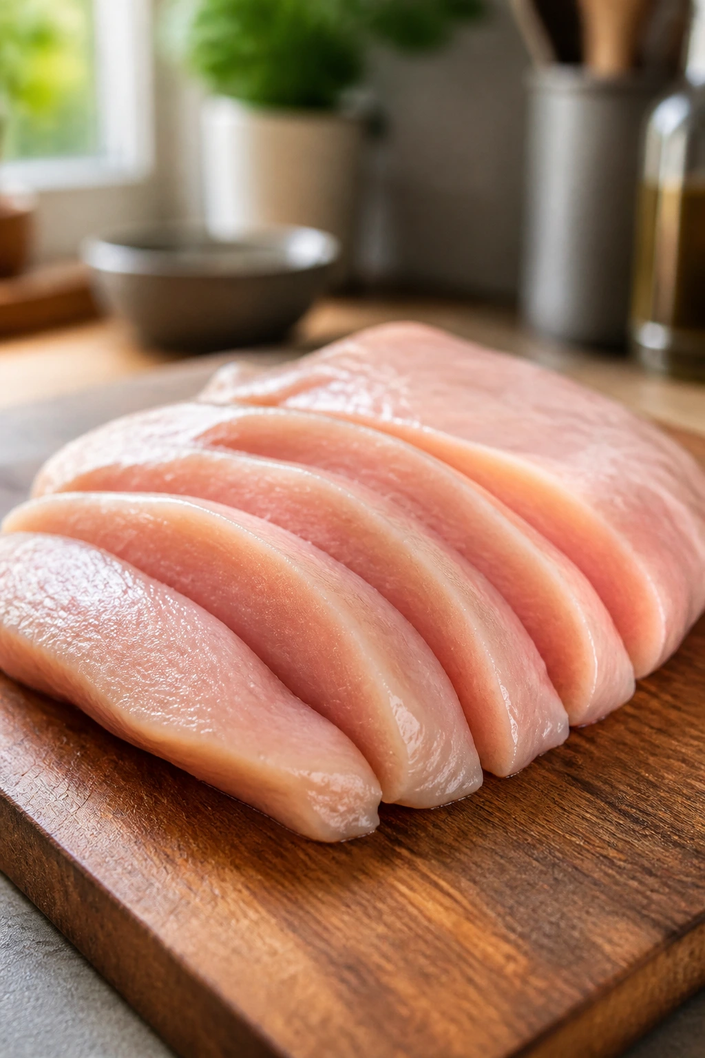 Boneless skinless chicken cutlet ready for quick cooking