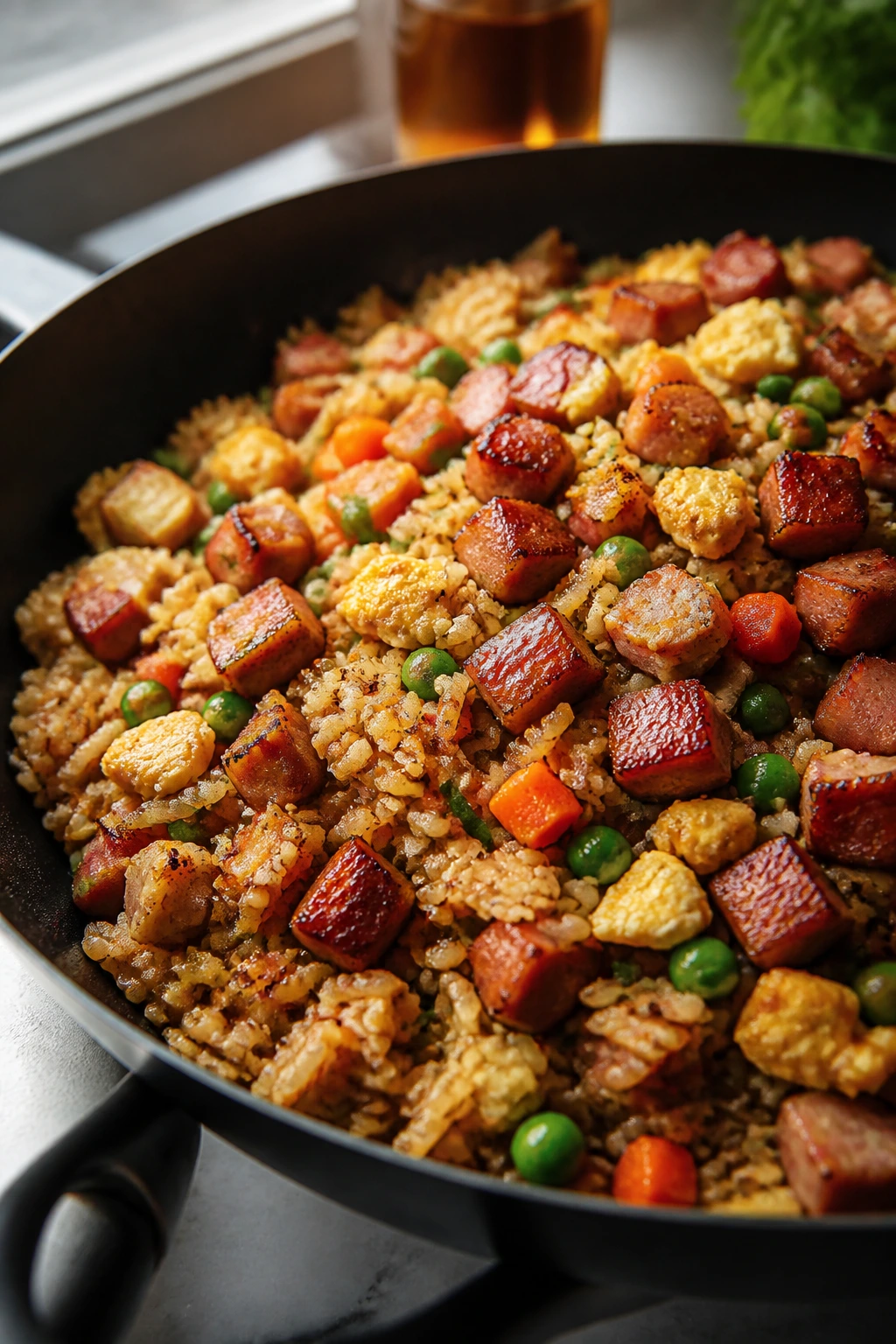 Bourbon ham fried rice with eggs and vegetables