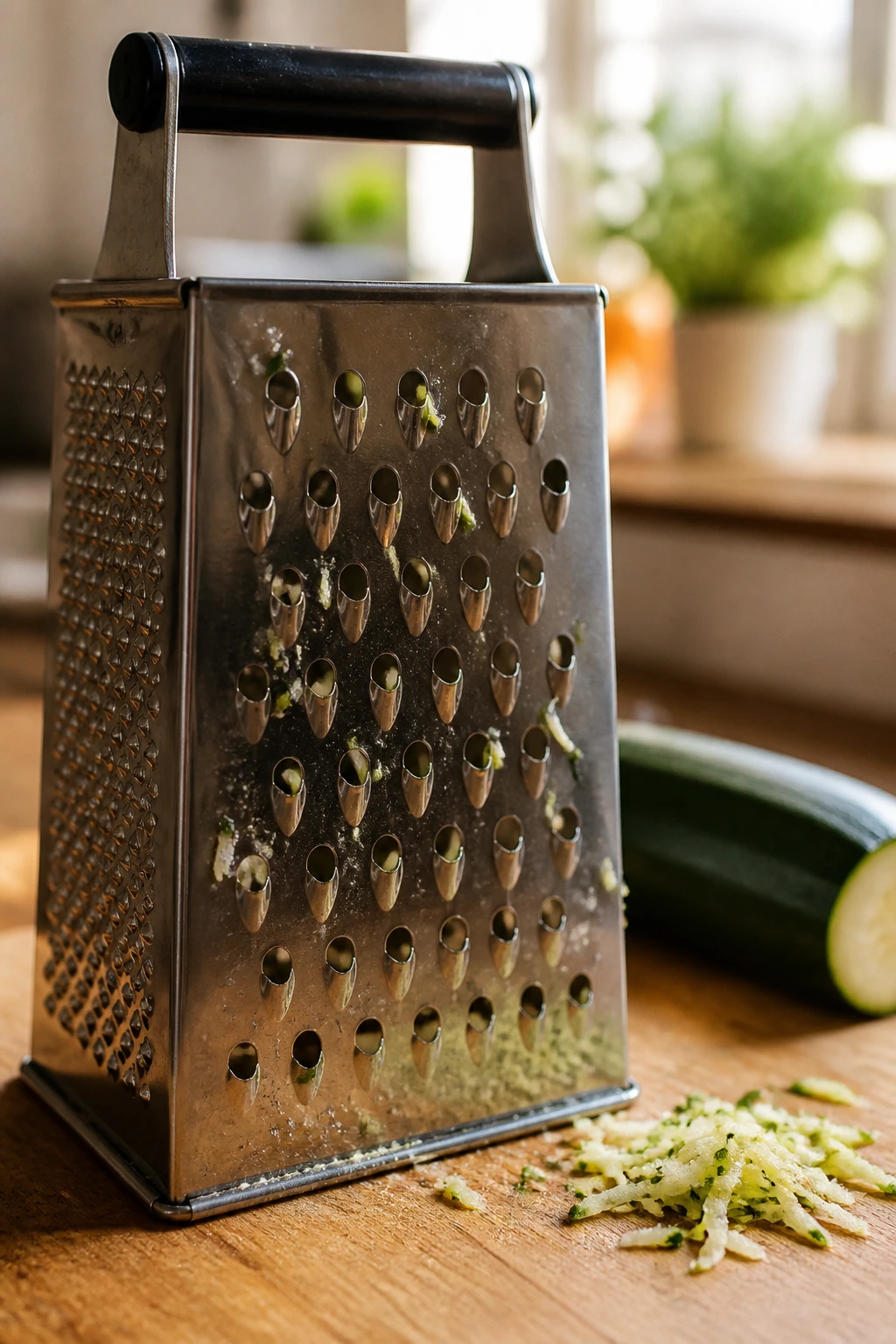 Box grater dominating the frame in a kitchen