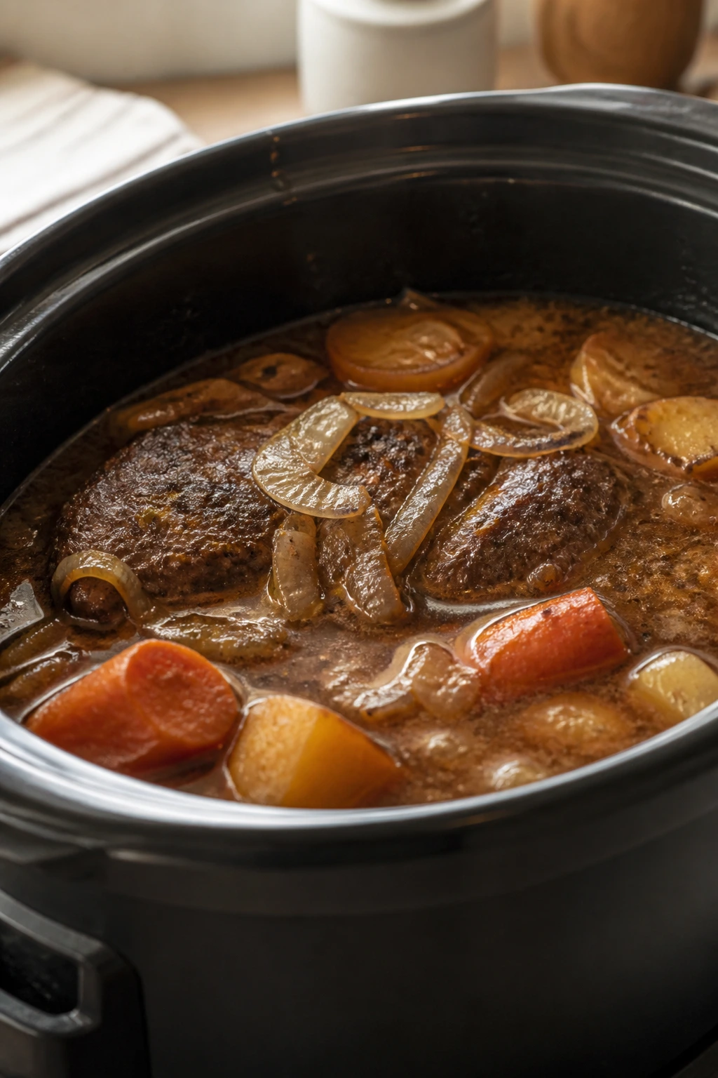 Liquid level in braising pot shown mid-height