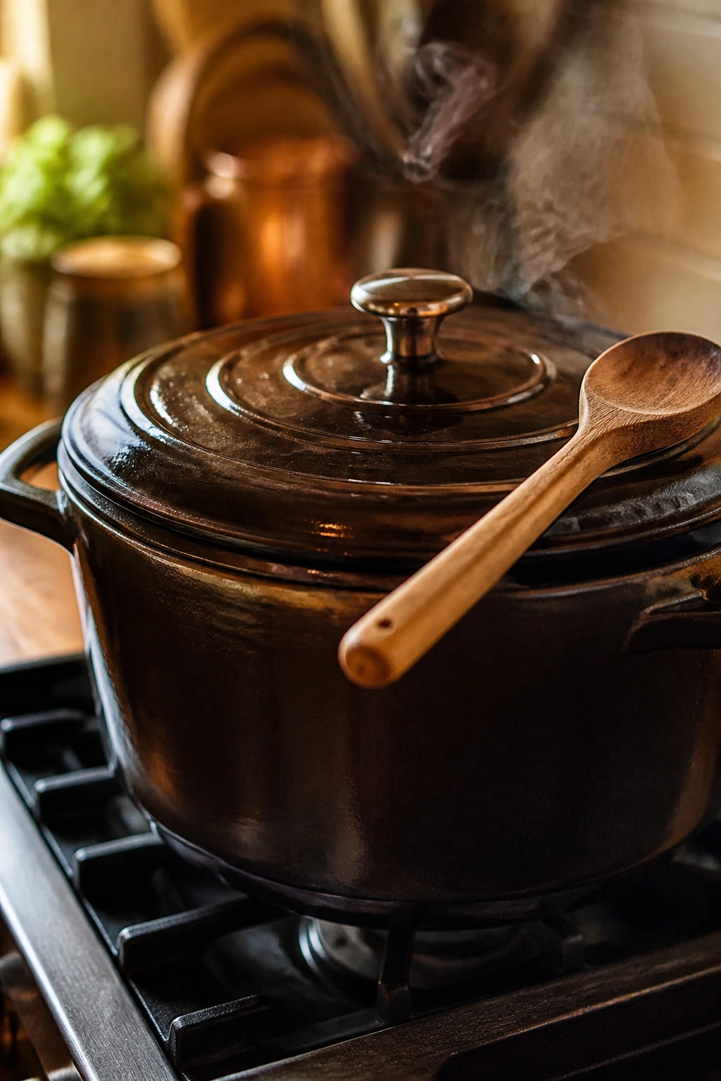 Cast-iron Dutch oven on stove ready for braising
