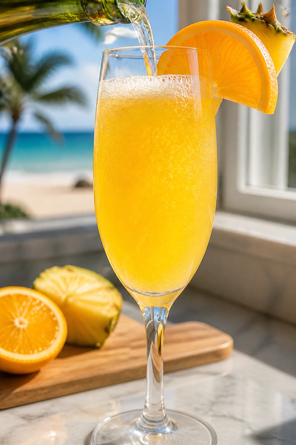 Bright Malibu Mimosa in sunlit seaside kitchen