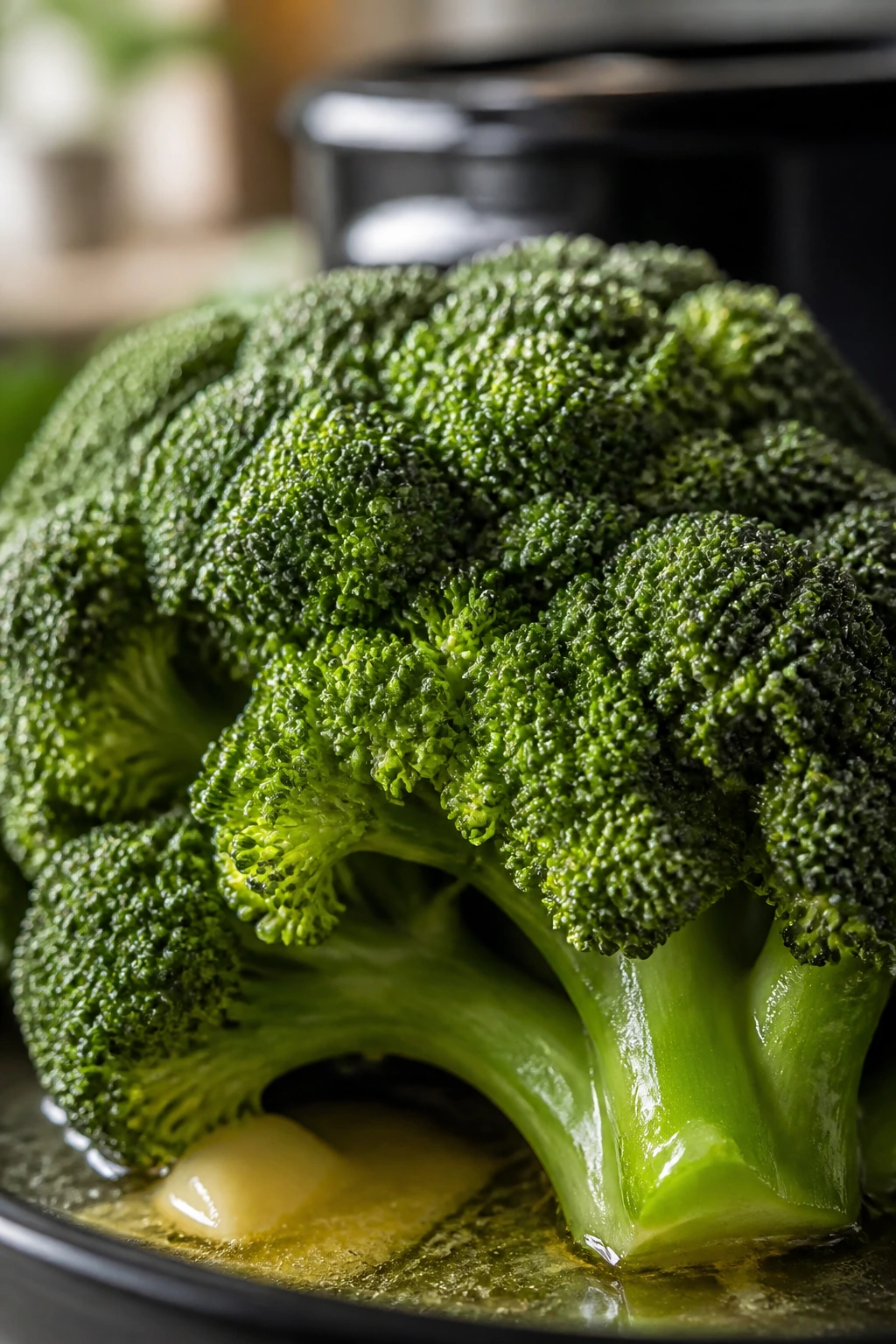 Broccoli crown with butter and broth hints in crock pot context