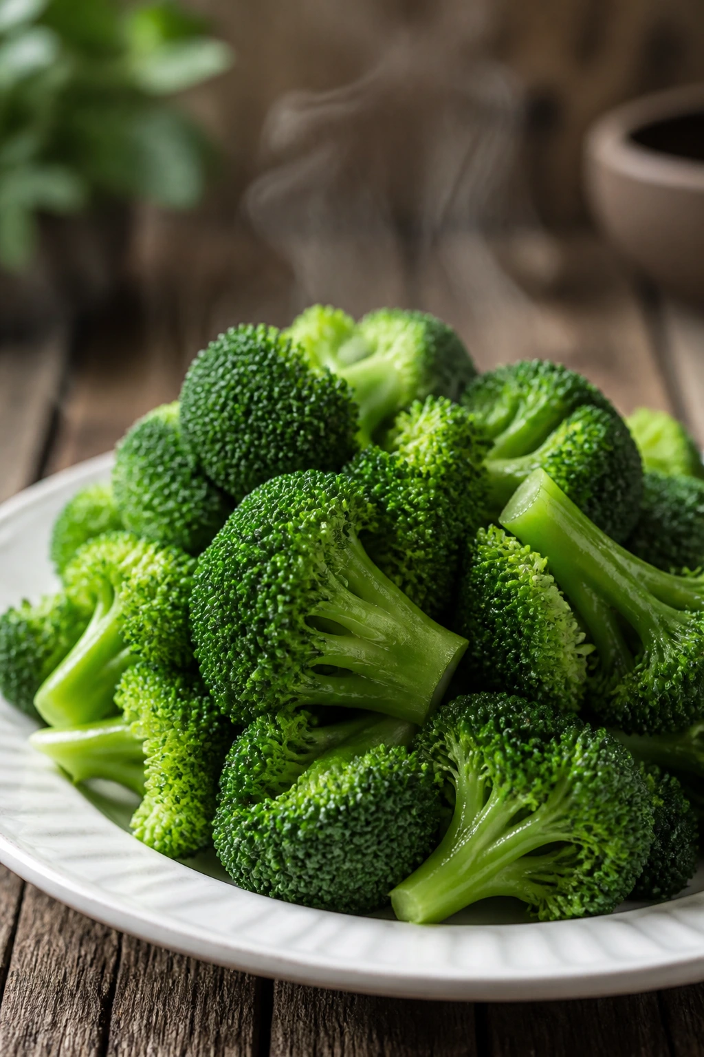 Crisp broccoli florets plated for meal prep