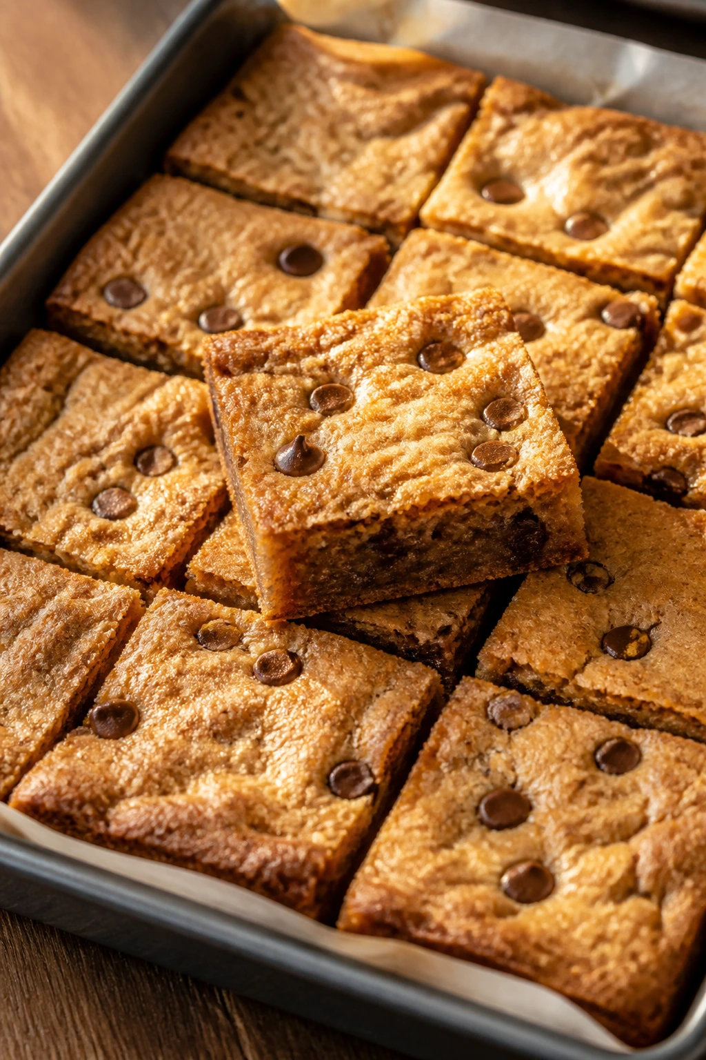 Close-up of Brown Butter Blondies squares on parchment