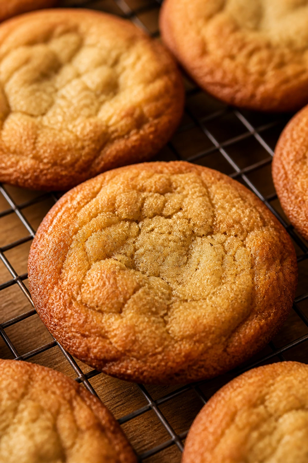 Brown butter hearth cookies with caramelized edges on cooling rack
