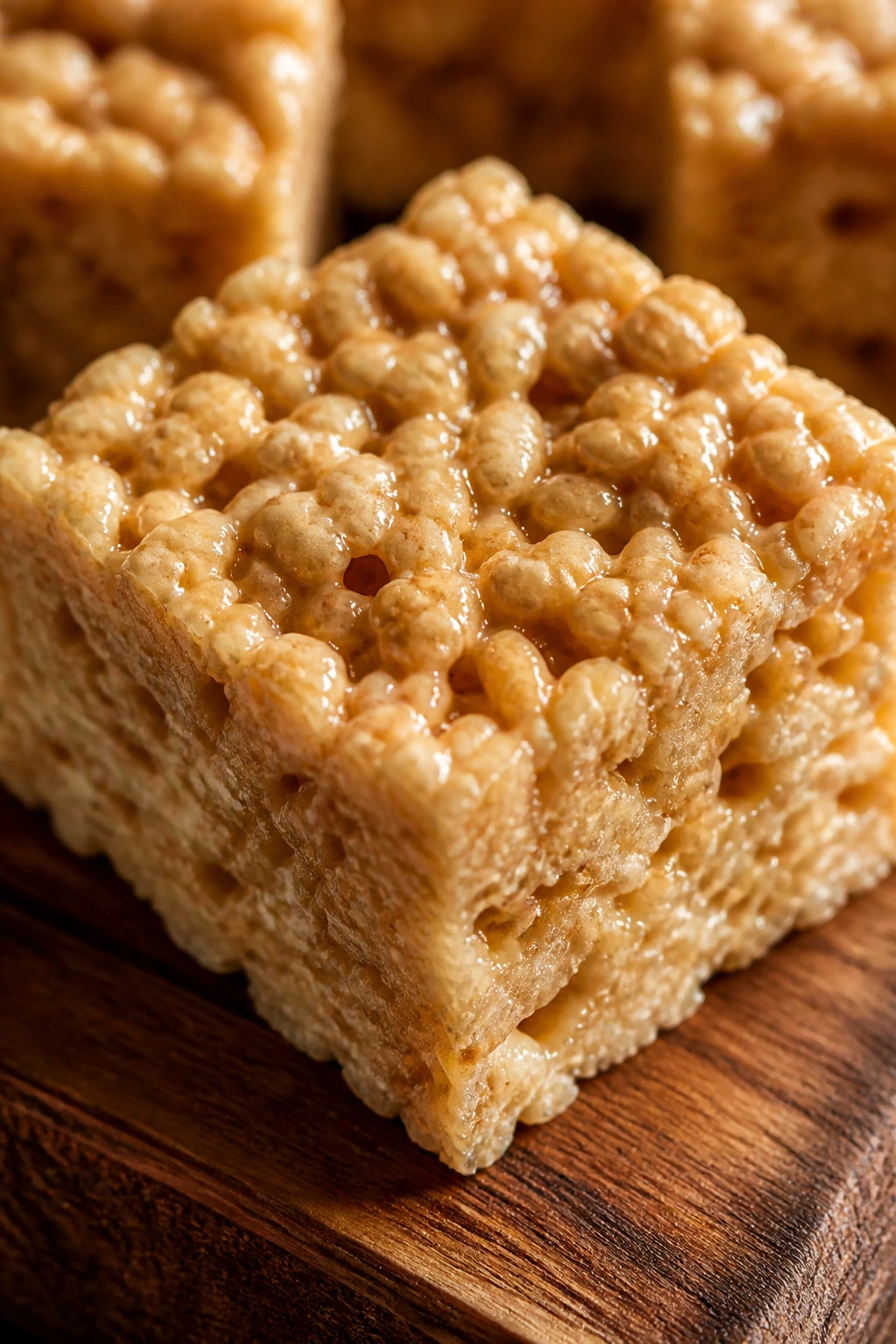Close-up of a brown butter Rice Krispie treat square