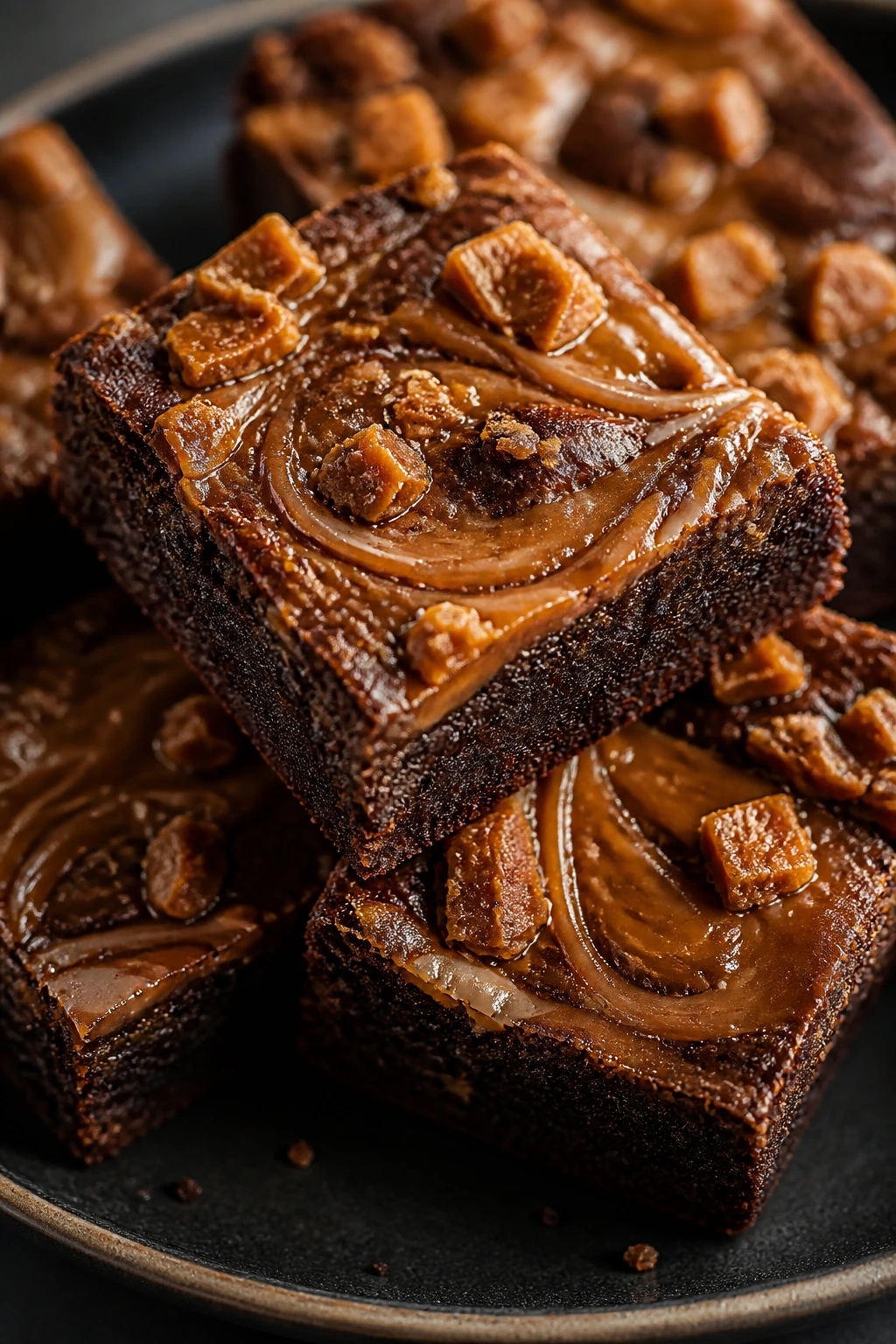 Brown butter toffee swirl brownie close-up