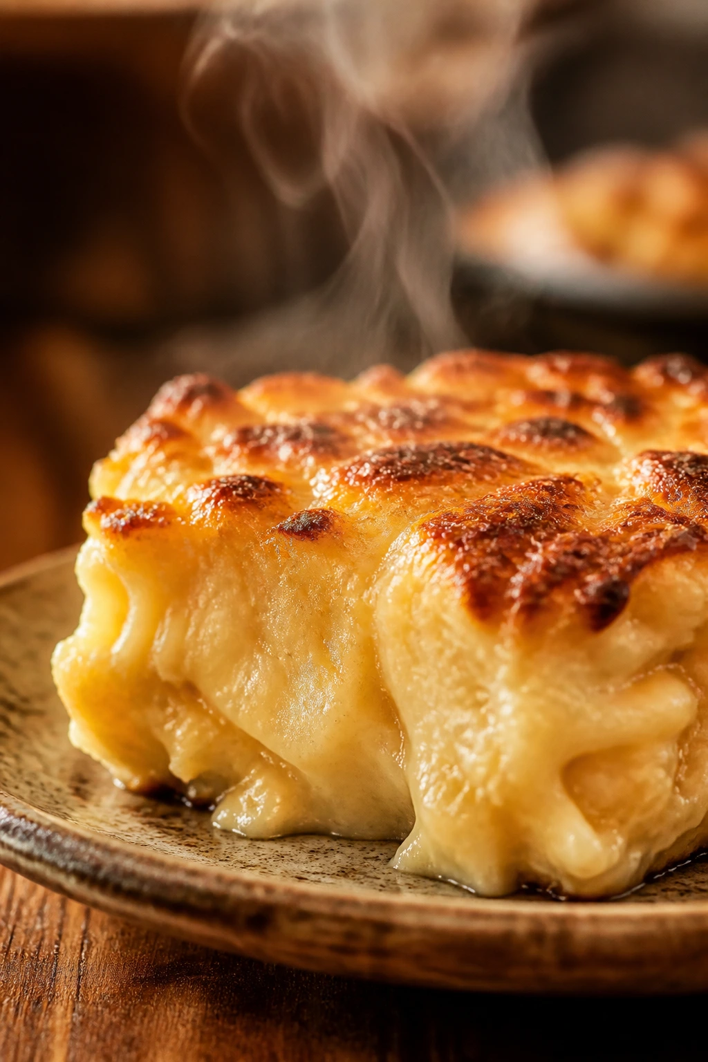 Slice of cheesy bake with browned top and soft creamy center