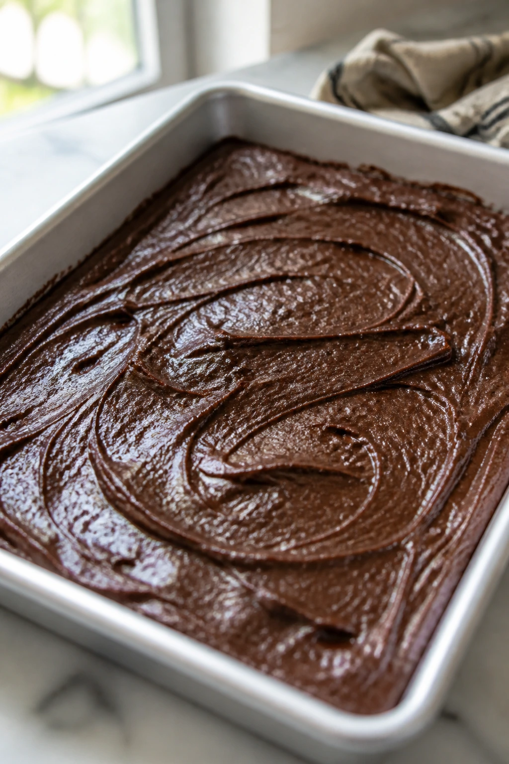 Batter spread evenly in a baking pan