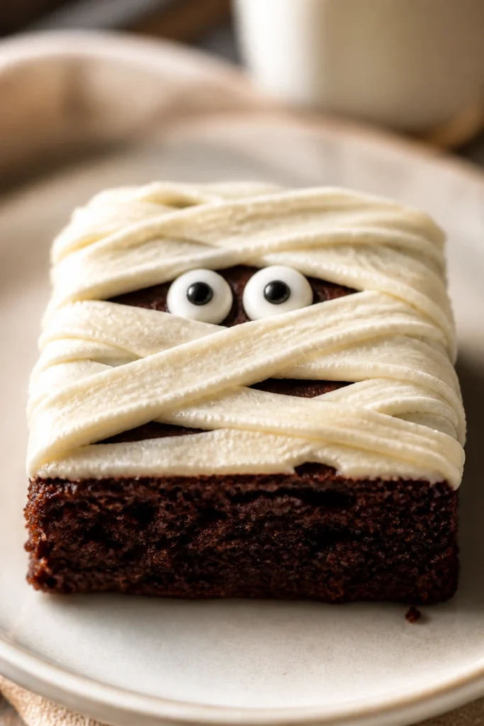 Fluffy Brownie Mummies with Cream Cheese Frosting